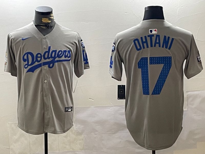 Men Los Angeles Dodgers 17 Ohtani Grey Game 2024 Nike MLB Jersey style 11208